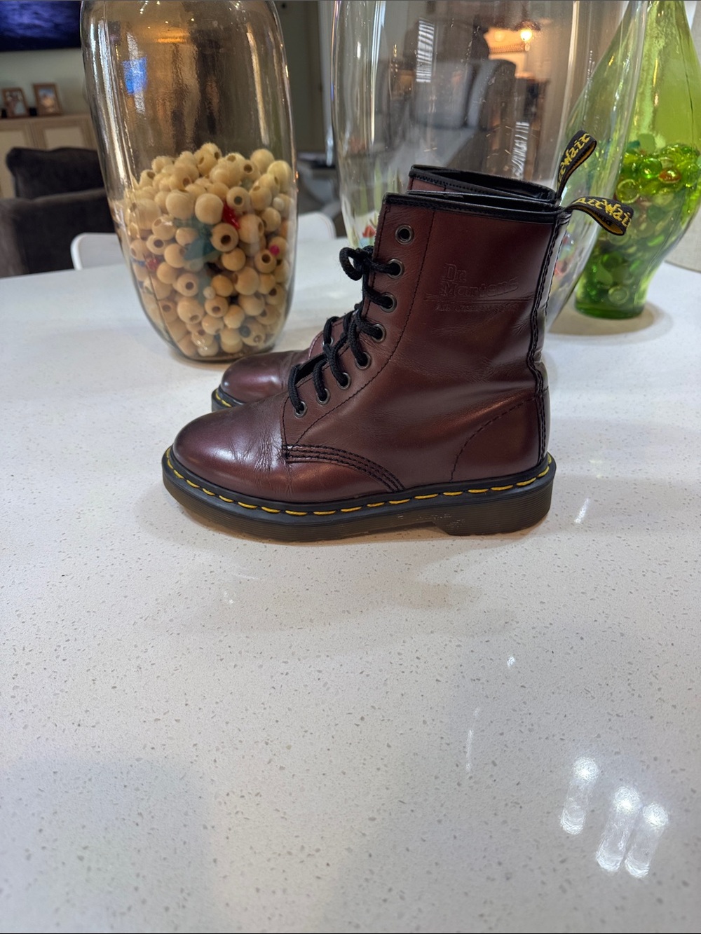 Dr. Martens Women's Metallic Burgundy 8-Eye Lace-Up Leather Boots